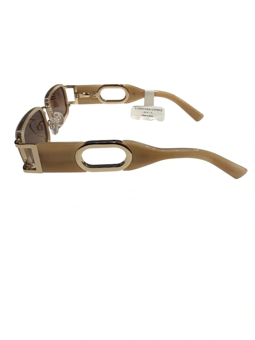 NEW CAROLINA Lemke Axis Beige Brown Gold Rectangular Sunglasses